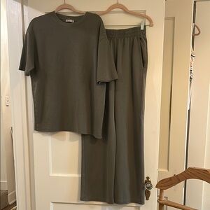 Zara Olive Green Top and Wide Leg Set